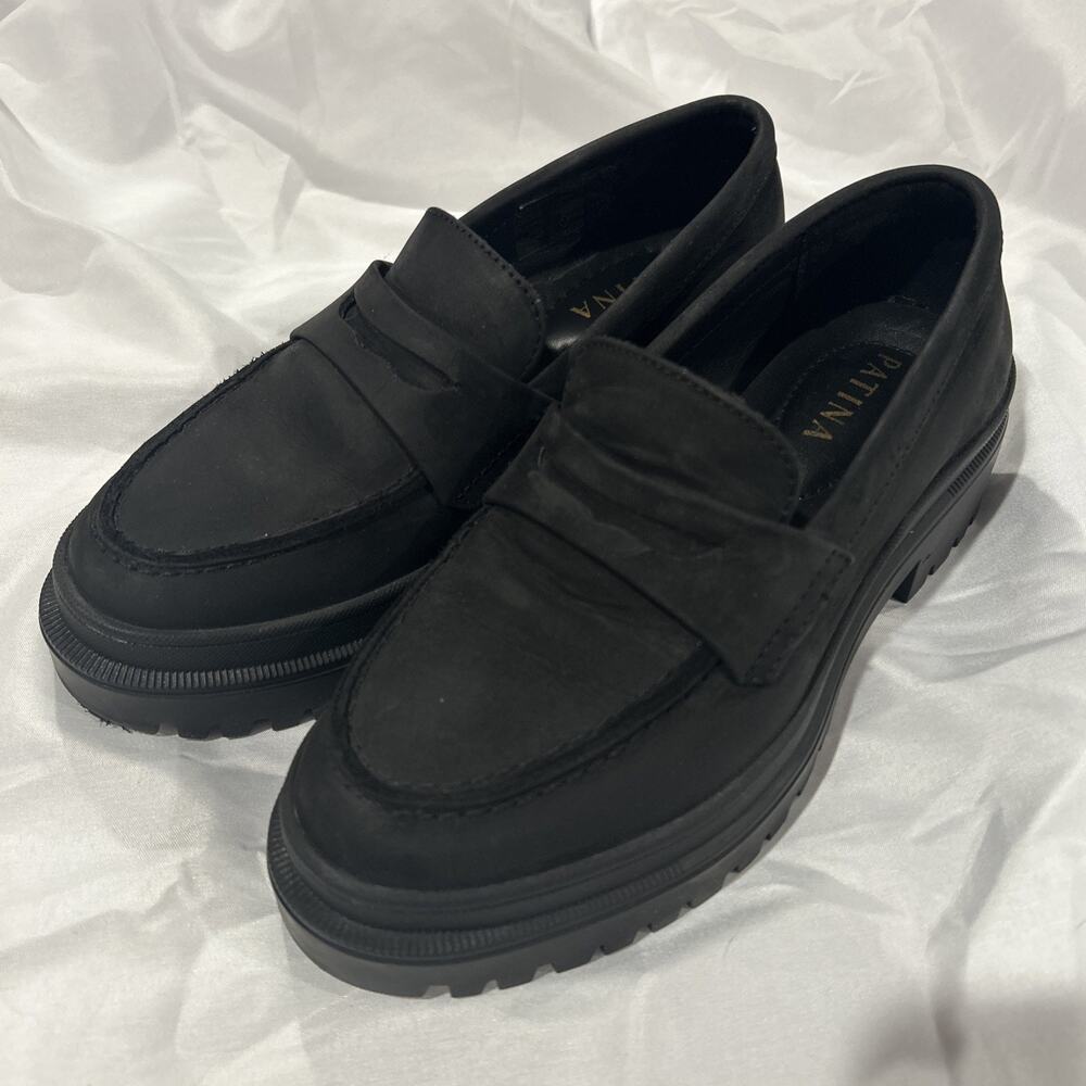 PATINA WOMENS Black LEATHER SUEDE CHUNKY LOAFERS SIZE 5.5 (35)